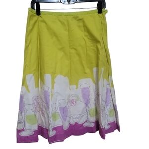 Liz Claiborne Floral Champagne Glass Border Flare Skirt  Size 10